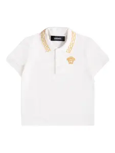 Рубашка-поло с вышитым узором Greca Versace Kids, белый