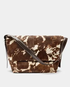 Большая кожаная сумка через плечо с клапаном и анималистичным принтом Parfois, коричневый/белый
