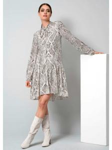 Alba Moda Платье с принтом, V-образным вырезом и поясом, кремового цвета