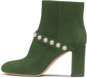 Женские ботильоны YDN с жемчужными бусинами, круглым носком, на щиколотку, с гладкой боковой молнией, на высоком устойчивом каблуке, удобные для работы в офисе, размеры US 4-16