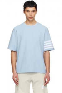 Thom Browne Синяя фактурная футболка пике с четырьмя полосами