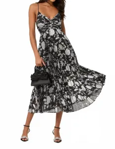 Платье миди Saoirse с металлическим блеском и плиссировкой, черно-серебристое Astr