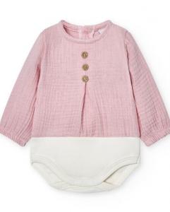 Комплект из 2 детских боди с длинными рукавами и планками на пуговицах Babidú, розовый
