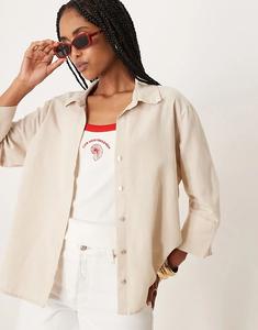 Рубашка JDY свободного кроя из смеси льна бежевого цвета