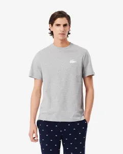 Мужская хлопковая футболка с принтом под крокодила для дома Lacoste, светло-серый