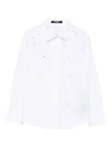 Поплиновая рубашка с кристаллами Balmain Kids, белый