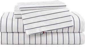 Tommy Hilfiger Комплект постельного белья двуспальный, из хлопкового перкаля, включает пододеяльник, простыню и наволочки, легкий, сертифицирован Oeko-Tex, синий в полоску