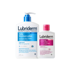 Набор увлажняющего и питательного лосьона для тела hydrating and moisturizing 473мл+177мл*2 Lubriderm, two-piece set: daily hydrating moisturizing lotion 473ml+refining soothing moisturizing lotion 177ml