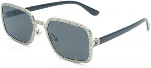 Солнцезащитные очки в стиле ретро, ​​маленькие квадратные, для женщин и мужчин, винтажная прямоугольная оправа с заклепками, модные солнцезащитные очки с защитой от УФ-излучения UV400 Melrose, Silver Black