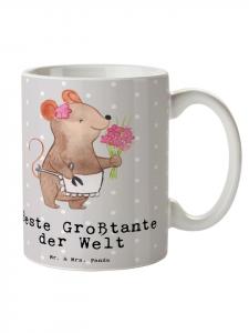 Кружка Мышка Лучшая двоюродная бабушка в мире с поговоркой в пастельных тонах серого цвета Mr. & Mrs. Panda