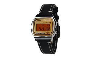 CASIO Ретро серия электронный механизм кожаный ремешок мужские часы yellow циферблат