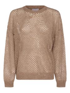 Свитер ажурной вязки Brunello Cucinelli, коричневый