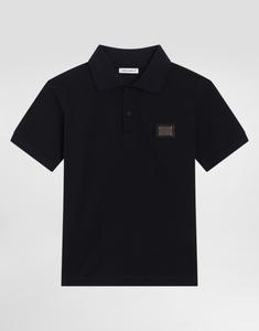 Поло из пике с логотипом на пластине Dolce&Gabbana, синий