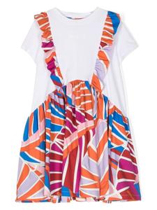 Платье из смесового хлопка с геометрическим принтом PUCCI Junior, белый