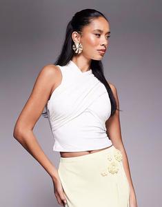 Топ из полиамида с перекрестными запахами ASOS DESIGN кремового цвета