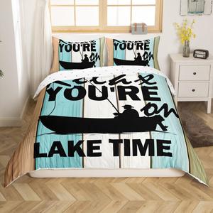 Erosebridal Комплект постельного белья Lake House с принтом лодок и рыбалки в деревенском стиле для подростков и взрослых, Brown Black Green