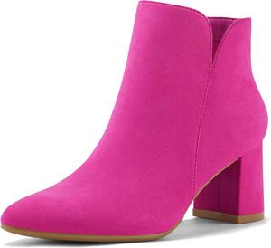 Женские ботильоны mysoft, невысокий каблук, удобные, с заостренным носком, V-образным вырезом, элегантные офисные ботильоны на молнии, Knallpink (Hot Pink)