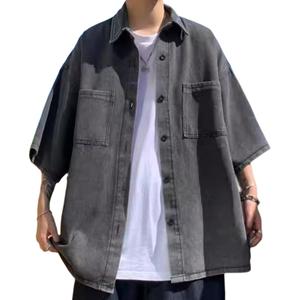 Рубашка Unisex Lapel Moderate Denim ZIAREL, черный серый