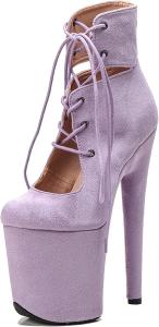 Женские ботильоны WUXIN H&P с высокими 8-дюймовыми каблуками, шнуровкой, платформой, фланелевой отделкой, экзотическим дизайном для стрип-пластики, Light Purple
