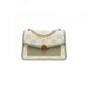 Монограмма Лоскутная Кожаная Сумка Через Плечо Цепь Наплечная Сумка Кроссбод Женская Светло-Зеленая VANESSA HOGAN