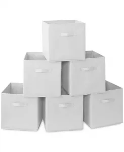 Набор из 6 тканевых контейнеров для хранения, красные - 13-дюймовые складные тканевые корзины для полок и органайзеров Casafield, white