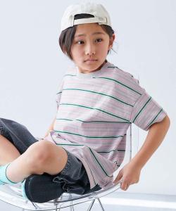Детская футболка с коротким рукавом в полоску, 100% хлопок, немнущаяся, свободного кроя, весна/лето 2026 Devirock, цвет 015-L Gray-Pink