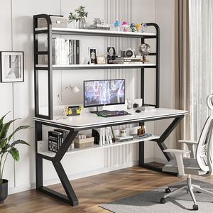 Компьютерный стол Xinmeikai с полками, черная рама + полосатый белый, 120x60x170 см