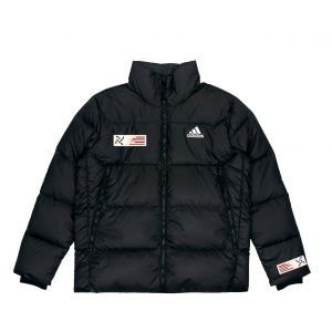 Adidas Пуховая куртка унисекс, черная, с воротником-стойкой, средней жесткости