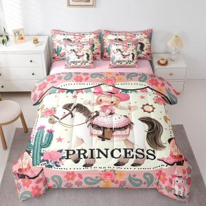 Erosebridal Комплект постельного белья для девочек в стиле вестерн с розовым цветочным принтом и кактусами, Pink Teal
