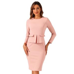 Женское облегающее платье-карандаш с круглым вырезом и рукавом 3/4, баска, одежда для работы, офисное платье-футляр ALLEGRA K, цвет Dusty Pink