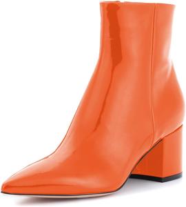 Женские элегантные ботильоны FSJ с заостренным носком, массивным каблуком и боковой молнией, формальная свадебная обувь, размер США 4-15, Orange-Patent