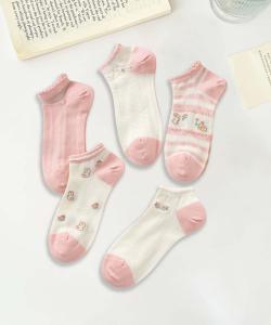 Девичьи носки до щиколотки из хлопковой смеси с вышивкой, комплект из 5 пар