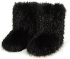 Женские пушистые мягкие сапоги из искусственного меха, с меховой подкладкой, модные замшевые полусапожки до середины голени для снега YUhe2018Cw, Black