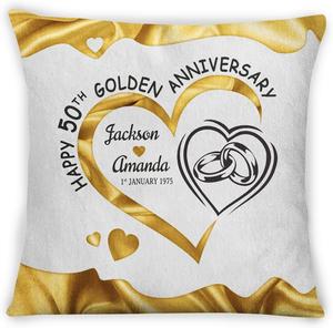 Custom Подушка декоративная квадратная с именами и кольцами к золотой годовщине Option 7