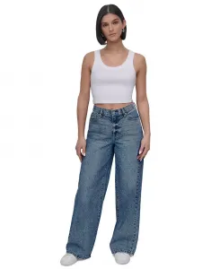 Женские джинсы с завышенной талией и расклешенными штанинами, украшенные стразами DKNY Jeans, синий