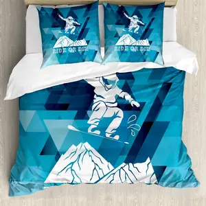 Пододеяльник ABAKUHAUS Adventure, рисунок Ride or Die, защита от клещей, подходит для аллергиков с наволочками, 200 см x 200 см - 80 x 80 см, фиолетовый, синий, белый