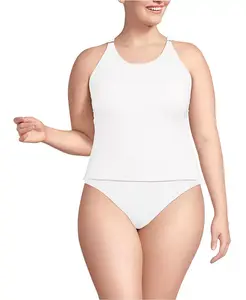 Купальник-топ танкини Plus Size с высоким горлом и ремешками на спине без затяжек Lands' End, белый