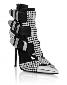 Страйзовые замшевые босоножки на высоком каблуке с черепом PHILIPP PLEIN, Crystal