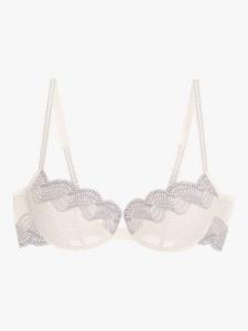 Комфортный гламурный кружевной бюстгальтер балконет на косточках Triumph, Silk White
