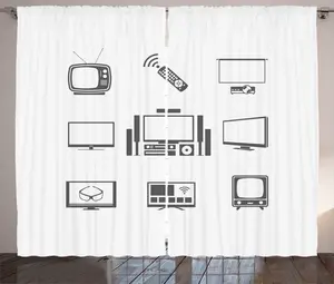 Штора в деревенском стиле ABAKUHAUS TV Show, Прогресс телевидения, присборенная штора из тесьмы для спальни с петлями и крючками, 280 x 225 см, цвет: угольно-серый, светло-серый Abakuhaus