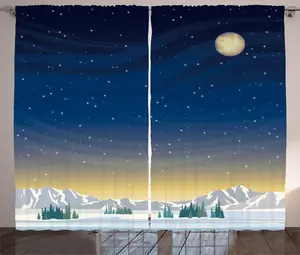 Штора ABAKUHAUS Горный деревенский, Ночь в лесу, лунные деревья, универсальная ленточная штора для гостиной с петлями и крючками, 280 x 225 см, серый, желтый, темно-синий Abakuhaus
