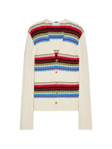 Кардиган в полоску с V-образным вырезом Dries Van Noten, бежевый