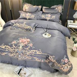 LUOLAI HOME Комплект постельного белья 4 предмета, простыня на резинке 200x200 см, пододеяльник 220x240 см, серый english town