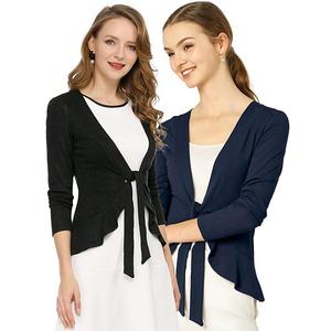 2 упаковки женского кардигана с длинными рукавами и металлическим рюшем Allegra K, Black Blue