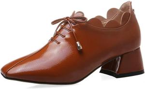 Женские туфли LUXMAX на среднем каблуке из лакированной кожи с шнуровкой и квадратным носком, Brown