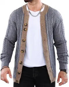Мужской кардиган с воротником V-образной формы, вязаный, на пуговицах