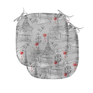 Подушки на обеденный стул ABAKUHAUS Eiffel, невода и голуби, декоративная водонепроницаемая подушка с ремнями для кухонных сидений, 40 см x 40 см — упаковка из 2 шт., черный, серый, красный