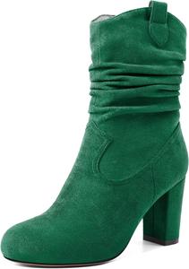 Женские ботильоны Zamikoo с круглым носком, на массивном каблуке, короткие, с удобной посадкой, модные комфортные ботинки на каблуке 3,5 дюйма, Green