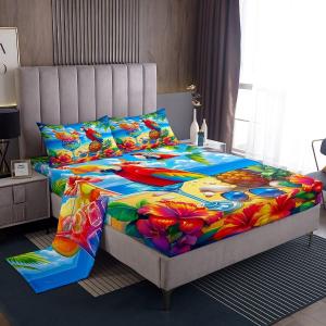 Erosebridal Комплект постельного белья Hawaii Beach с тропическим принтом ананасов и попугаев в морском стиле, Green Yellow Blue