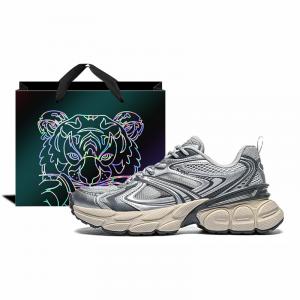 Kappa Антискользящие износостойкие дышащие легкие утолщенные кроссовки на платформе низкие унисекс черные серебристые - серебристо-серые [Tiger Shopping Bag]